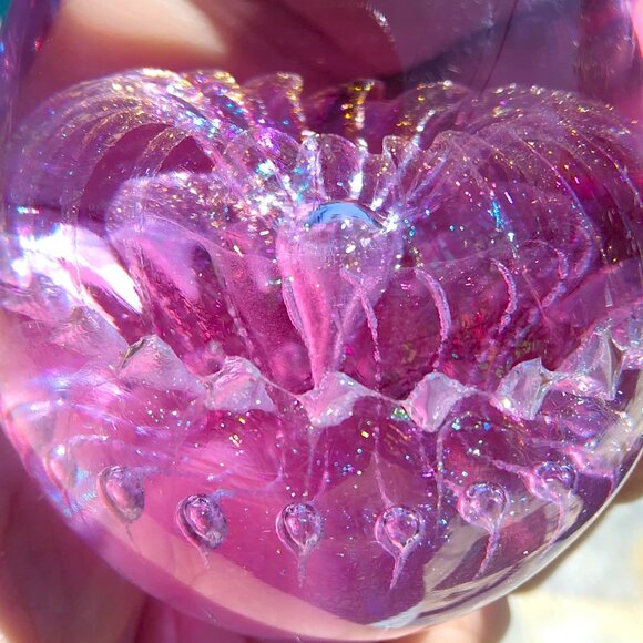 Pink/Purple Delicately Controlled Bubble Iridescent Flake Egg Shaped Art Glass - Picture 4 of 7
